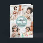 Cute 4 Photo Birthday Card Any Age | Custom Colour<br><div class="desc">A modern Happy Birthday Card featuring 4 photos of yoru choice,  their age and name. All colours and text can be personalised. Great birthday card for kids and adults - boys and girls.</div>