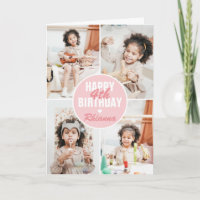 Cute 4 Photo Birthday Card Any Age | Custom Colour