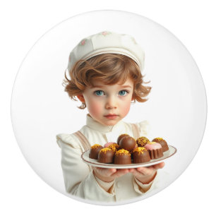 Cute 4 year old boy invites U for delux chocolates Ceramic Knob