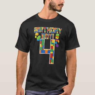 Cute 4th Birthday 4 Years Old Block Building Boys T-Shirt