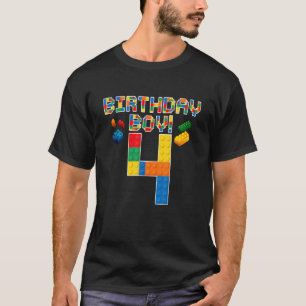 Cute 4th Birthday  4 Years Old Block Building Boys T-Shirt