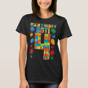 Cute 4th Birthday  4 Years Old Block Building Boys T-Shirt