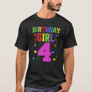 Cute 4th Birthday 4 Years Old Block Building Girl T-Shirt