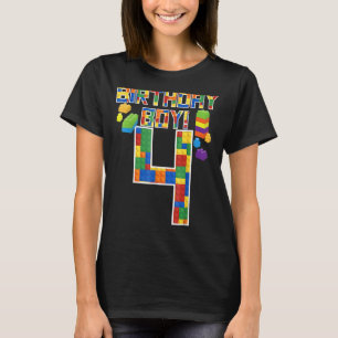 Cute 4th Birthday Gift 4 Years Old Block Building T-Shirt