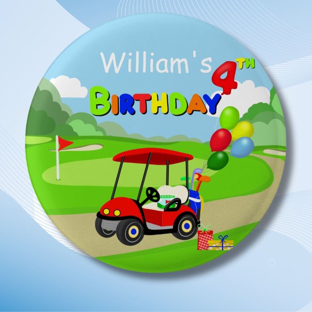 Cute 4th Birthday Red Golf Cart Boy's 3 Cm Round Badge (Creator Uploaded)
