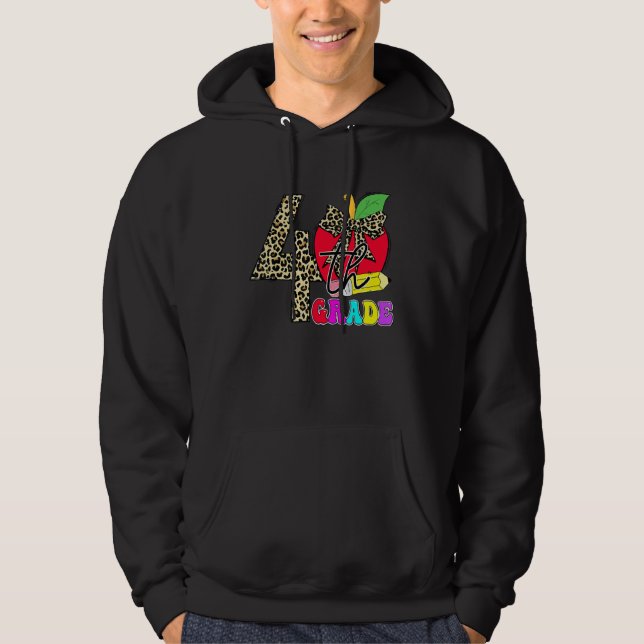 Cute 4th Grade Teacher Students Leopard Apple Back Hoodie (Front)