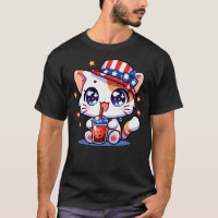 Cute 4th of July Cat Shirt Girls Kids Kawaii Anime