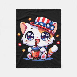 Cute 4th Of July Cat Shirt Girls Kids Kawaii Anime Fleece Blanket