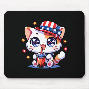 Cute 4th Of July Cat Shirt Girls Kids Kawaii Anime Mouse Pad