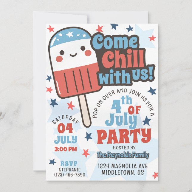 Cute 4th of July Chill With Us Retro Popsicle Fun Invitation (Front)
