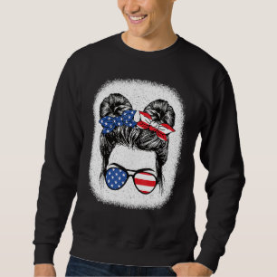 Cute 4th Of July Messy Bun Girl American Flag Patr Sweatshirt