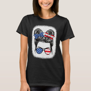 Cute 4th Of July Messy Bun Girl American Flag Patr T-Shirt