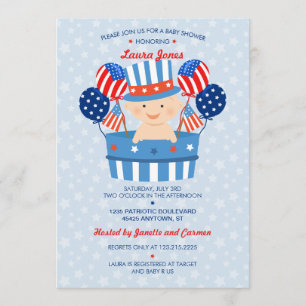 Cute 4th of July Patriotic Baby Boy Baby Shower Invitation