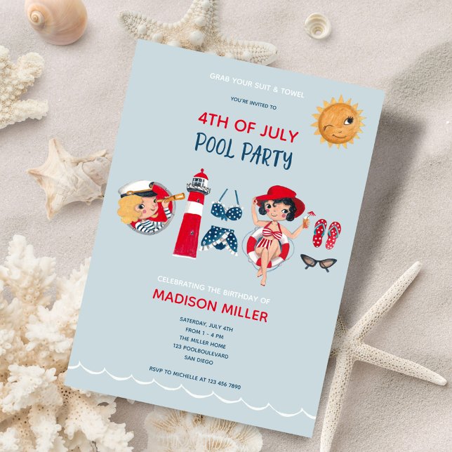 Cute 4th of july pool party  invitation (Creator Uploaded)