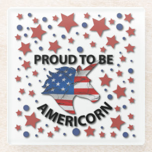 Cute 4th of July red, white and blue Americorn Glass Coaster