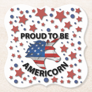 Cute 4th of July red, white and blue Americorn Paper Coaster