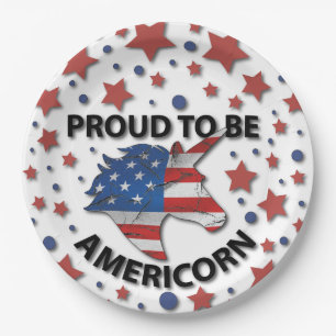 Cute 4th of July red, white and blue Americorn Paper Plate