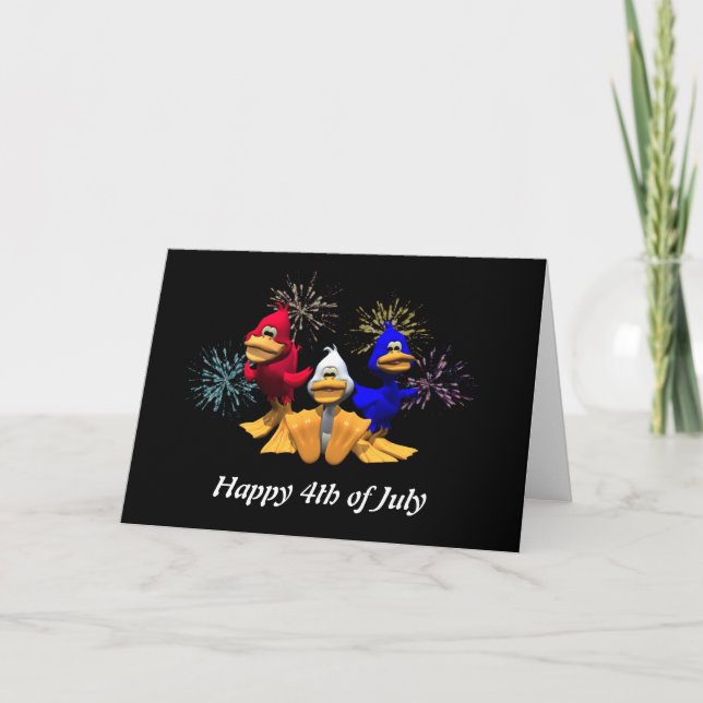 Cute 4th of July Red, White and Blue Ducks Card (Front)