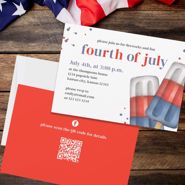 Cute 4th of July Summer Custom Invitation (Fourth of July party invitation with red, white, and blue popsicles. )