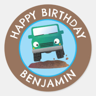 Cute 4X4 off road vehicle cartoon personalised Classic Round Sticker