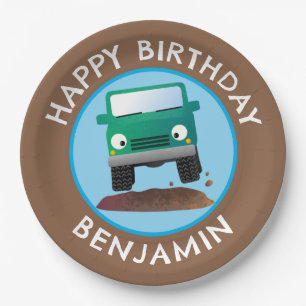 Cute 4X4 off road vehicle cartoon personalised Paper Plate