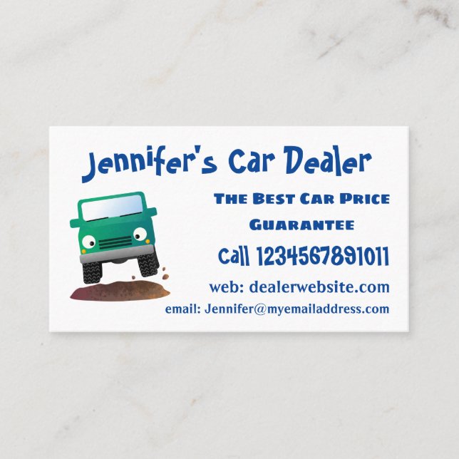 Cute 4X4 offroad vehicle cartoon car Business Card (Front)