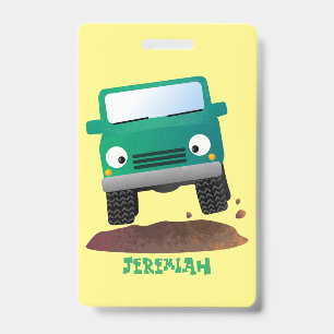 Cute 4X4 offroad vehicle cartoon car ID Badge