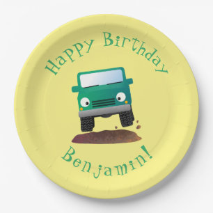 Cute 4X4 offroad vehicle cartoon car Paper Plate