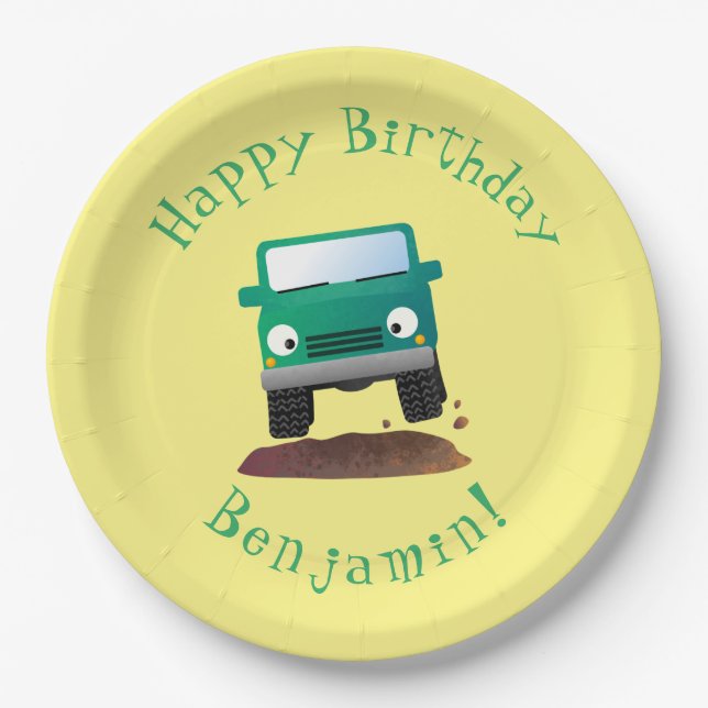 Cute 4X4 offroad vehicle cartoon car Paper Plate (Front)