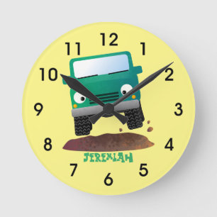 Cute 4X4 offroad vehicle cartoon car Round Clock