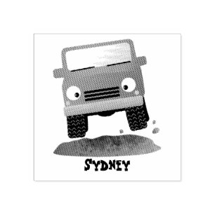 Cute 4X4 offroad vehicle cartoon car Rubber Stamp