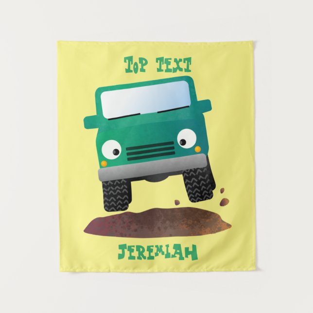 Cute 4X4 offroad vehicle cartoon car  Tapestry (Front)