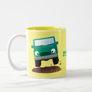 Cute 4X4 offroad vehicle cartoon car Two-Tone Coffee Mug