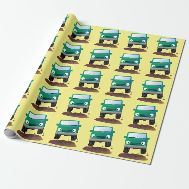 Cute 4X4 offroad vehicle cartoon car Wrapping Paper (Unrolled)