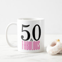 Cute 50 and Fabulous Birthday Gift Mug Pink/Black