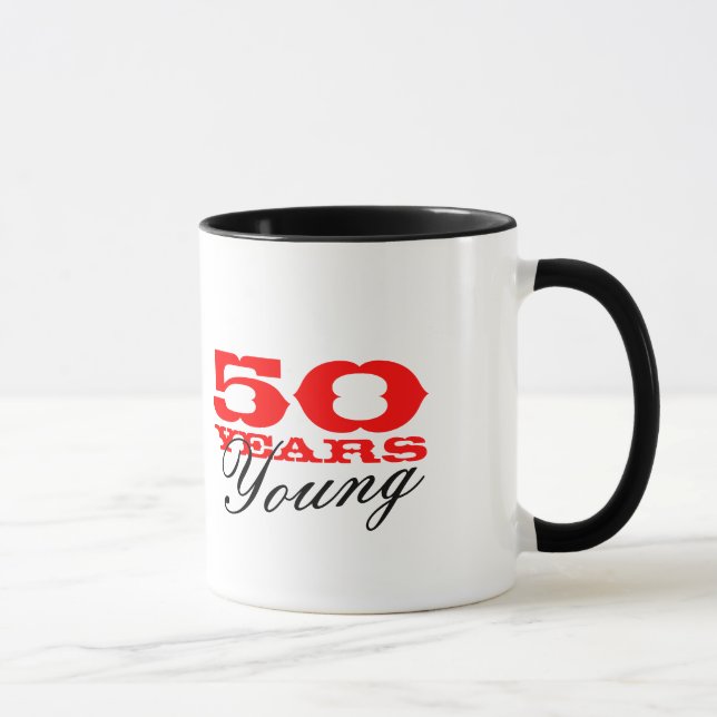 Cute 50 Years Young mug for 50th Birthday party (Right)