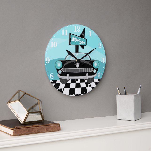 Cute 50s drive thru home decor large clock (Office)