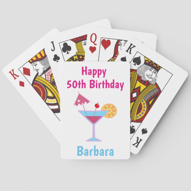 Cute 50th Birthday Pink Martini Cocktail Playing Cards (Back)