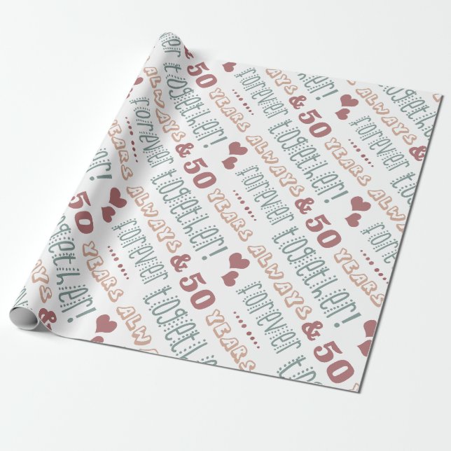 Cute 50th Wedding Anniversary Wrapping Paper (Unrolled)
