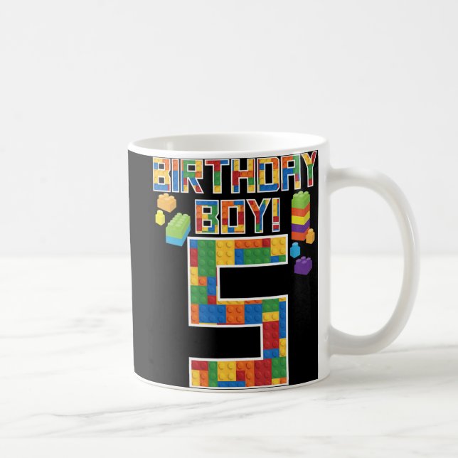 Cute 5th Birthday Gift 5 Years Old Block Building  Coffee Mug (Right)