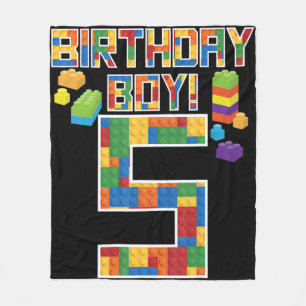 Cute 5th Birthday Gift 5 Years Old Block Building Fleece Blanket
