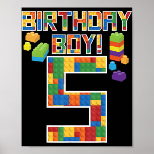 Cute 5th Birthday Gift 5 Years Old Block Building  Poster