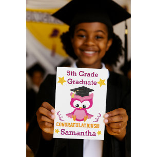 Cute 5th Grade Graduation Pink Owl Congrats  Card