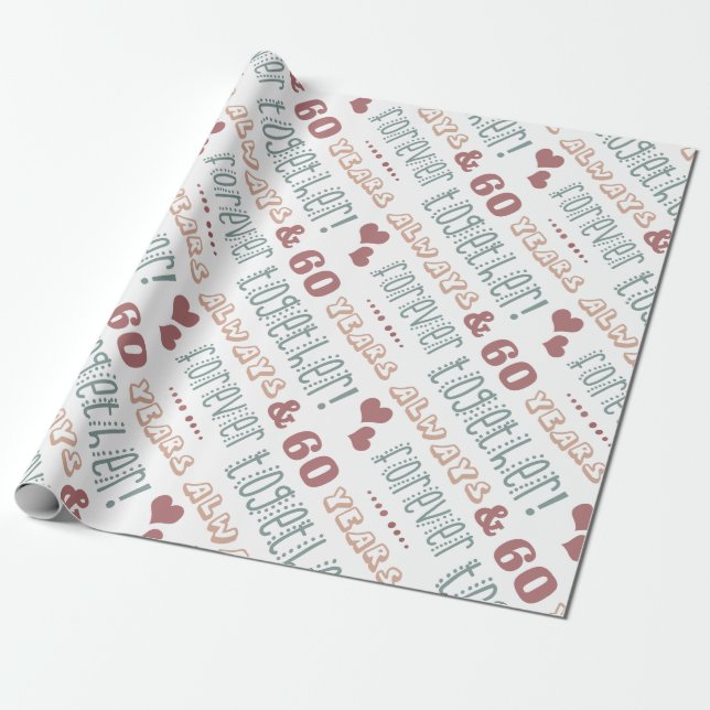 Cute 60th Wedding Anniversary Wrapping Paper (Unrolled)