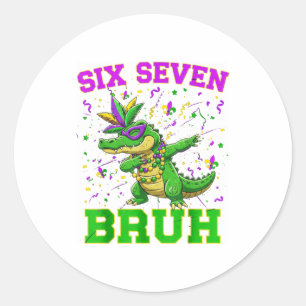 Cute 67 Alligator Dinosaur Mardi Gras Six Seven Br Classic Round Sticker