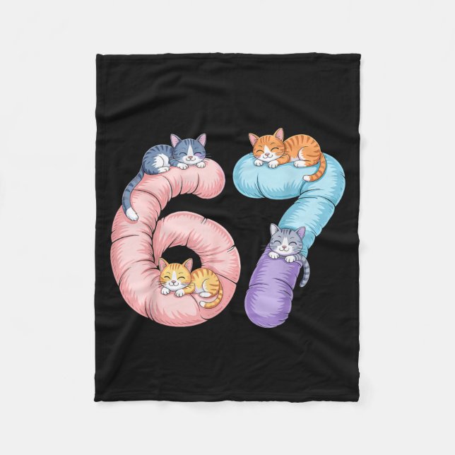 Cute 67 Cat Meme Design  Fleece Blanket (Front)