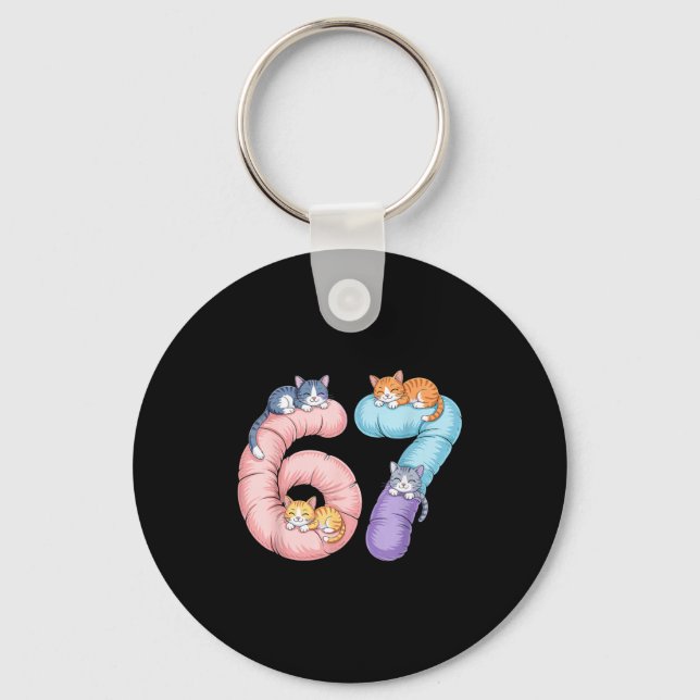 Cute 67 Cat Meme Design  Key Ring (Front)