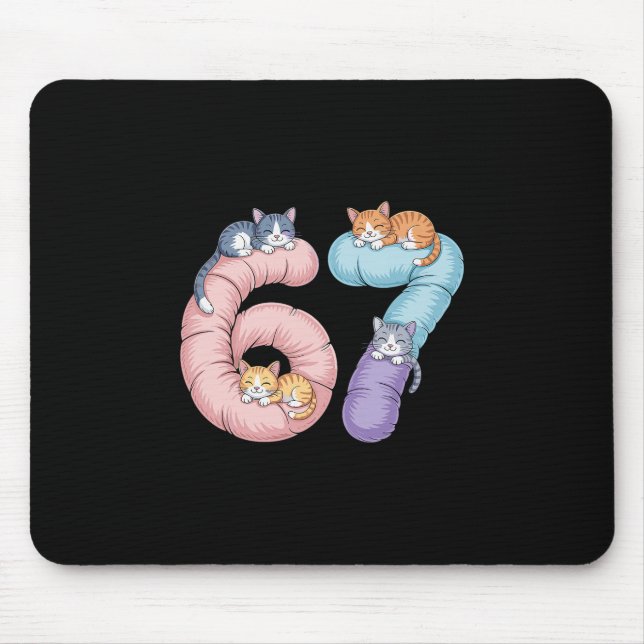 Cute 67 Cat Meme Design  Mouse Pad (Front)