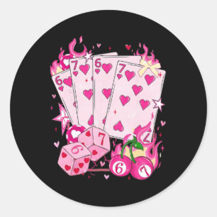 Cute 67 Valentine Six Seven Playing Cards Dice Che Classic Round Sticker