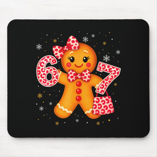 Cute 6 7 Christmas Leopard Bow Gingerbread Girls W Mouse Pad (Front)